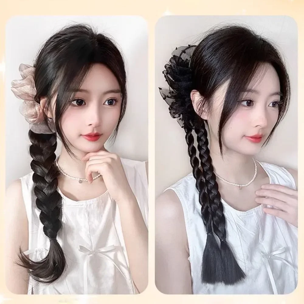 Synthetic Fashion Female Simulated Ponytail Braid Wig Bowknot Mesh Clip Natural Fluffy Fried Dough Twists Braid