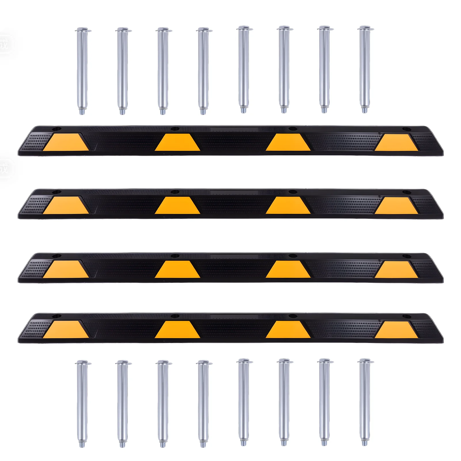 

72in Rubber Parking Curb W/ Yellow Reflective Stripes Guide Wheel Stopper with Bolt Installation for Truck RV Trailer Driveway