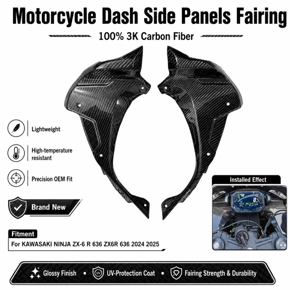 Paneles Laterales de Fibra de Carbono 100% para KAWASAKI NINJA ZX-6 R 636 ZX6R 636 2024 2025, Accesorios para Motocicleta ZX-6