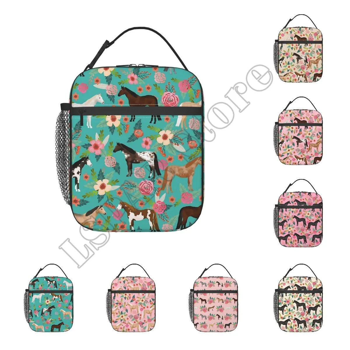 

Horse And Flower Lunch Box Insulated Lunch Bags Zipper Lunch Bag Cooler Tote Bag For Teens Men Women Office Picnic