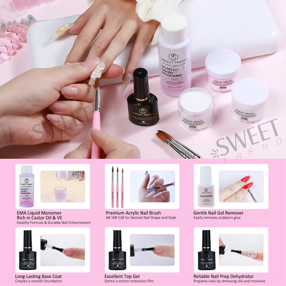 Professional Nail Extension Kit Complete Basic Gel 48W Nail Lamp Acrylic Powder Sticker Tools Electric Drill Rhinestone Manicure
