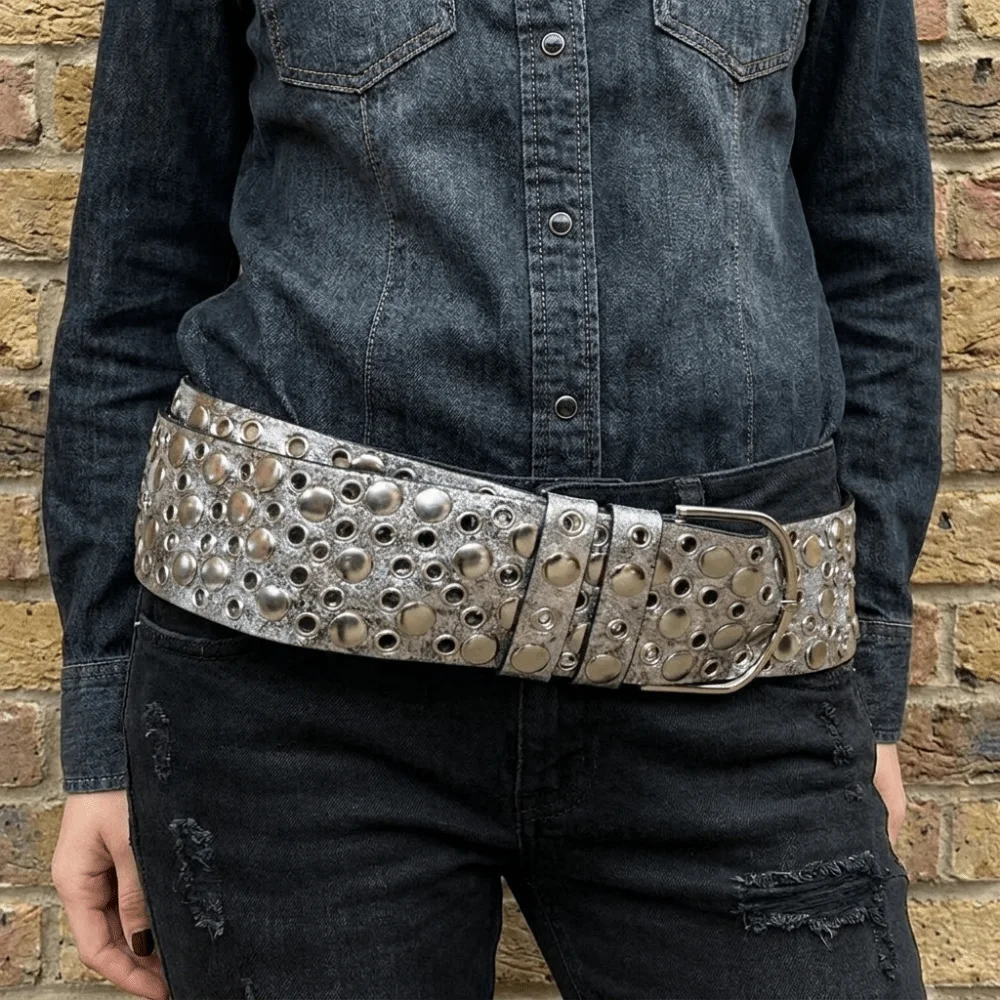 Versatile Rivet Wide Belt Heavy-Duty Design Adjustable Punk Studded Belt Personalized Multiple Holes Retro-style Decorative Belt