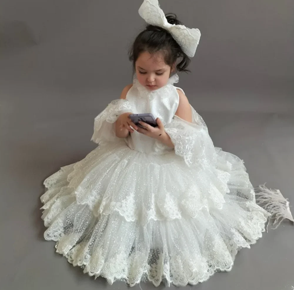 

Sequined Shiny High Neck Off The Shoulder Flower Girl Dress Off The Shoulder Ankle Length First Communion Dress Customized New