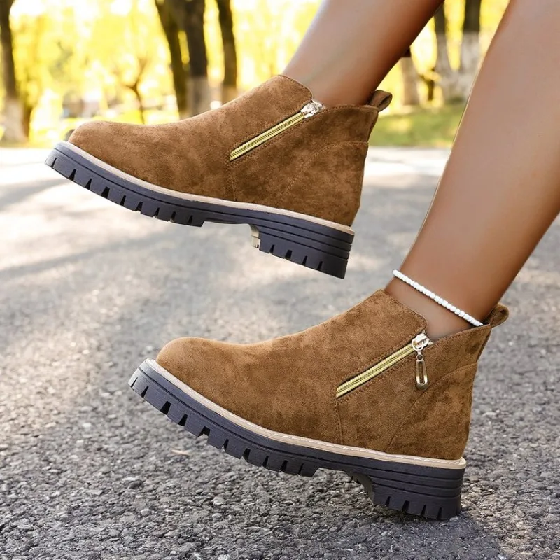 

Women's Natural Suede Elastic Patch Low Heel Shoes Autumn and Winter Ankle Boots Square Toe Casual Short Boots Plus Size 36 - 42