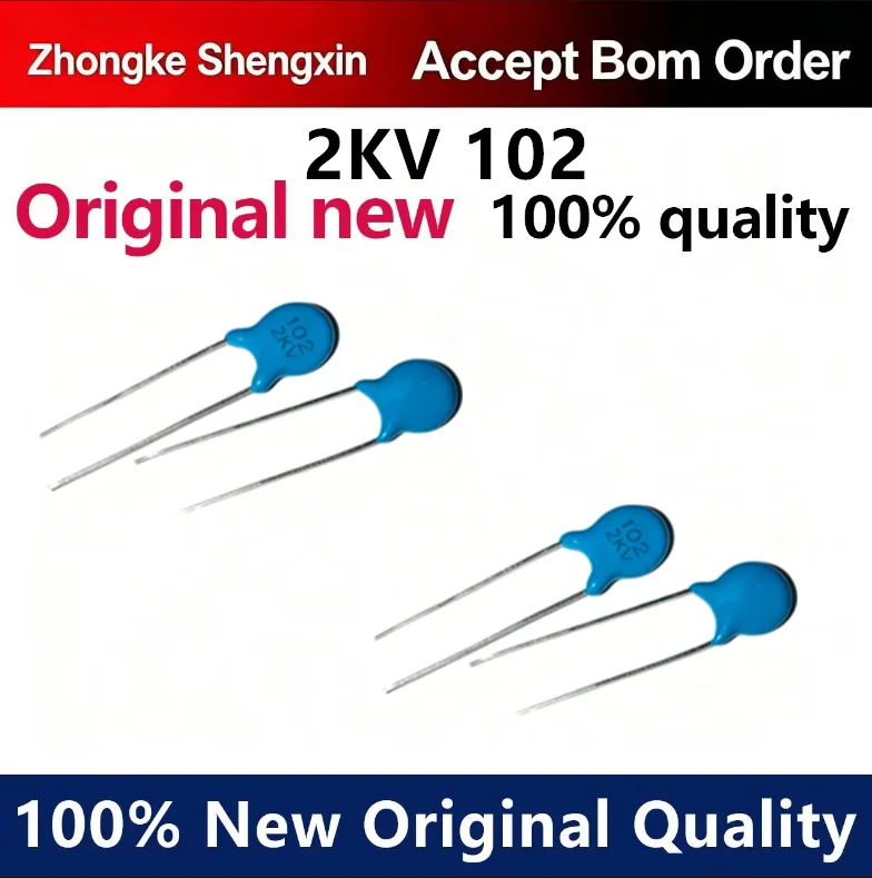 （5pcs-100pcs）Direct insertion high voltage ceramic capacitor 2KV102M 2KV102 1NF 2000V pin spacing 5.0MM
