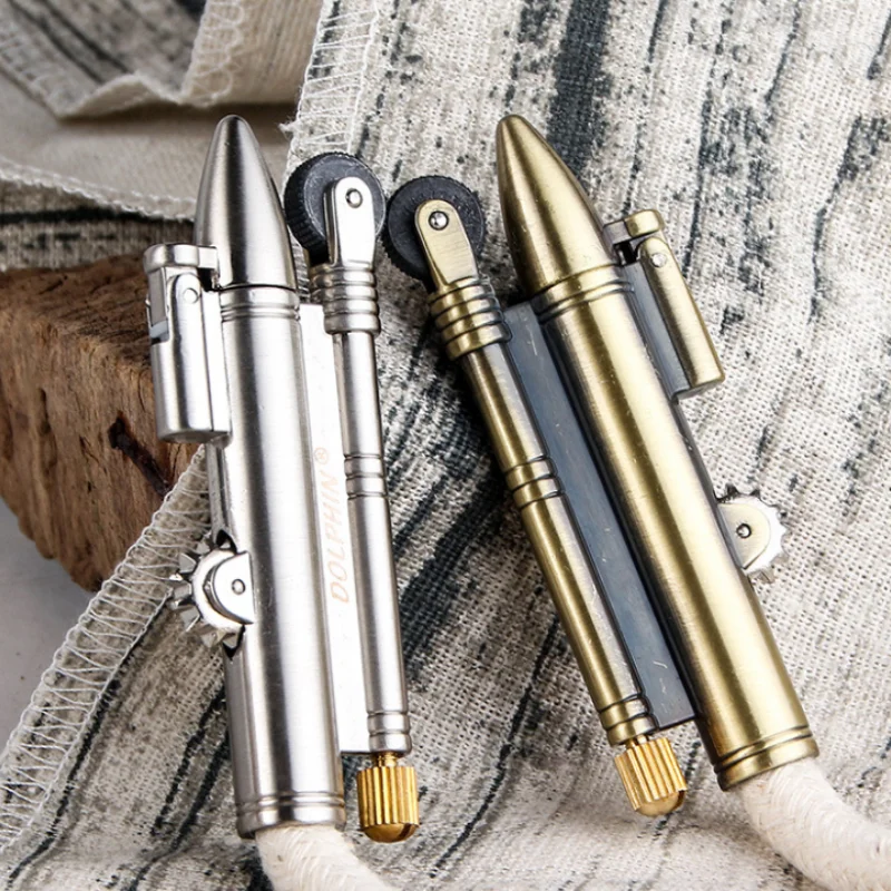 Retro Brass Kerosene with Cotton Rope Grinding Wheel Metal Camping Mini Lighters Portable Ignition Source Outdoor Survival Tools