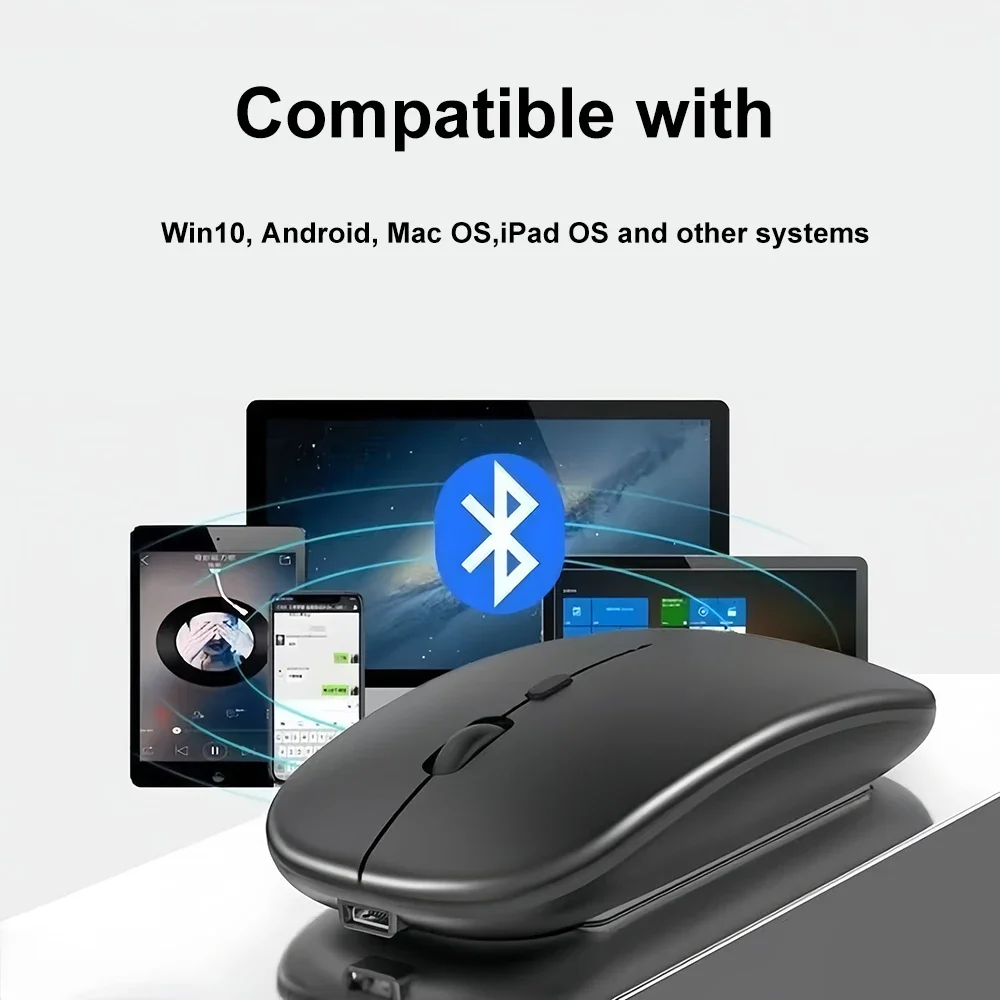 Мышь Bluetooth 5,0, беспроводная бесшумная мышь, оптическая мышь 800-1200-1600 точек на дюйм, офисная игровая мышь для ПК, планшета, ноутбука, Windows, Mac OS