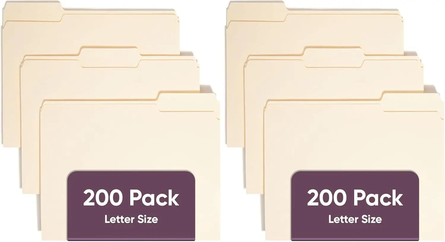 

Manila File Folders Letter Size with 1/3-Cut Tabs, 200 Pack for Home Office Organization