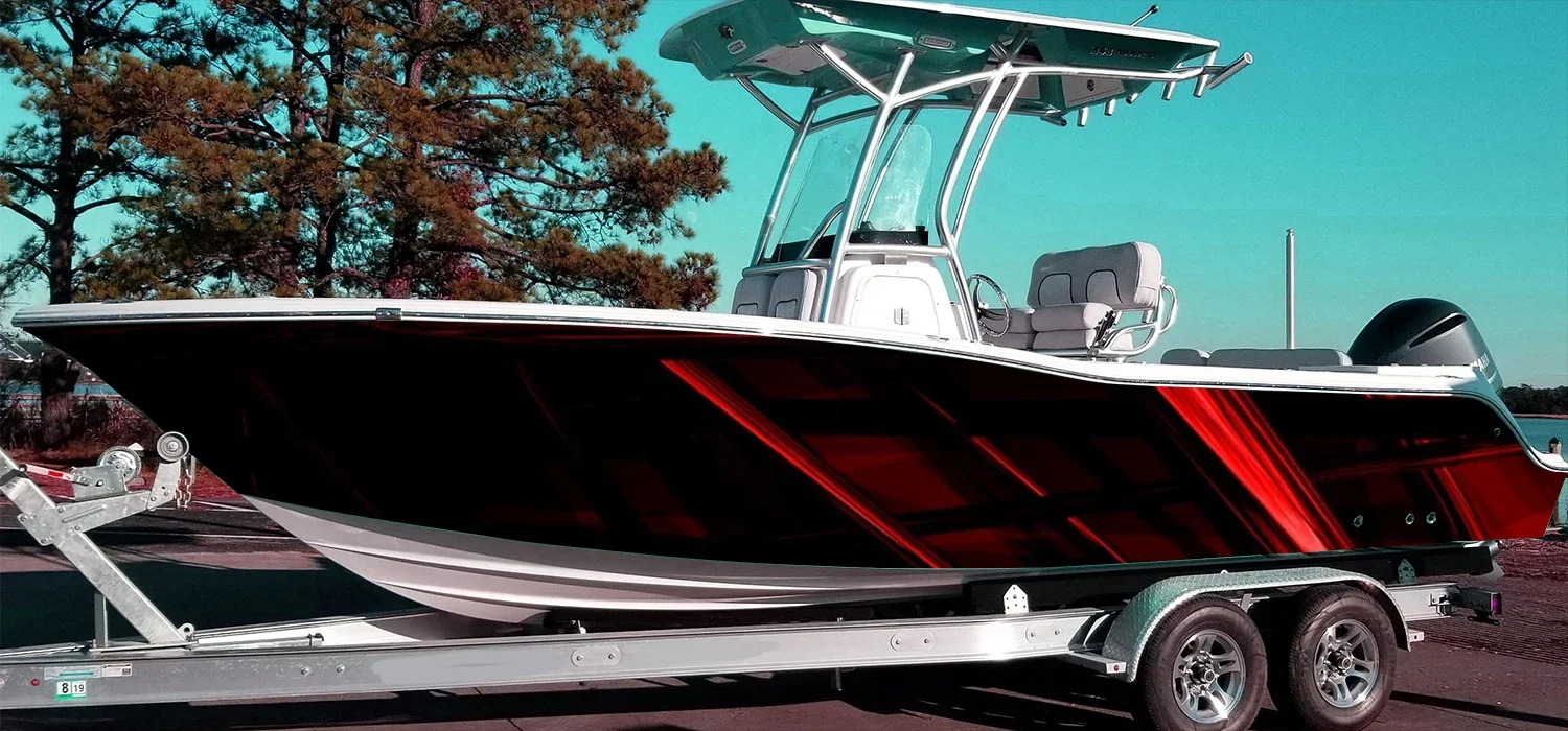 Gray Red and Black Lines Modern Graphic Boat Stickers Self Adhesive Stickers Fashion Custom Vinyl Waterproof Boat Wrap Decal