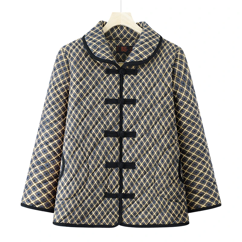 여성용 플리스 재킷 체크무늬 면 코트 중년 및 노년 어머니용 두꺼운 겨울 외투 플러스 사이즈 여성용