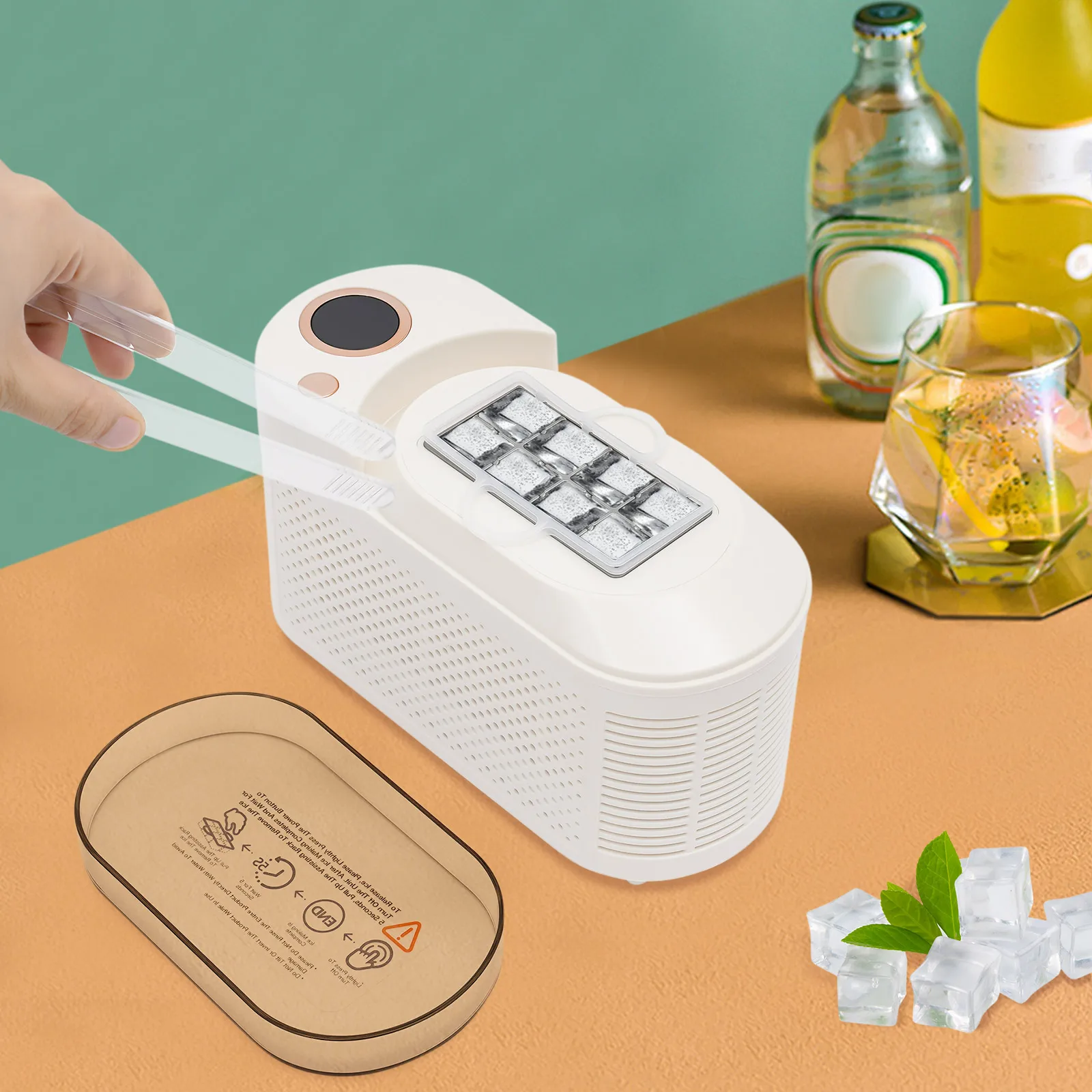 Mini macchina per il ghiaccio da banco, produzione rapida del ghiaccio di 10 minuti, tecnologia a semiconduttore dual-core, 12 V per auto/uso domestico, 60 dB ultra silenzioso