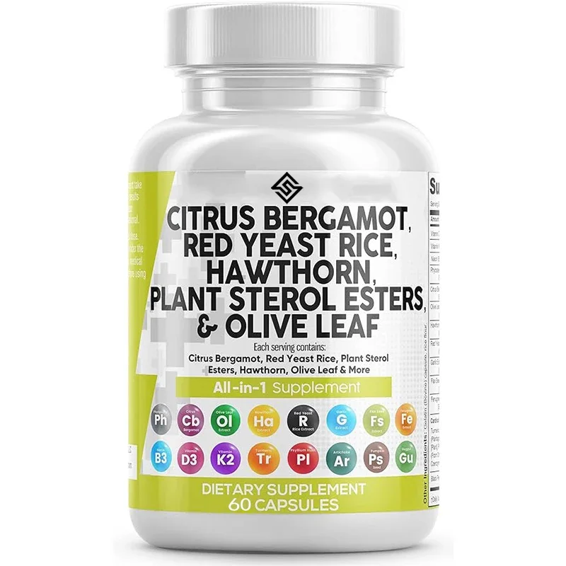 Citrus Bergamot And Red Yeast Rice Capsules Contain Plant Sterols,hawthorn Extract,olive Leaf Niacin, Vitamin K3, D3-60 Capsules