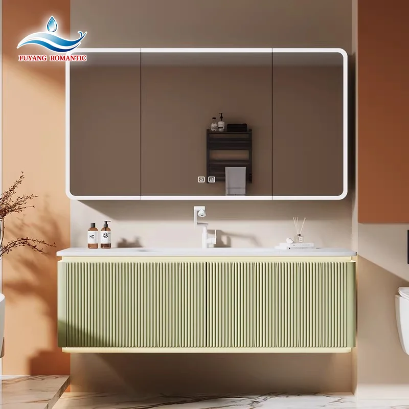 

Wall-mounted bathroom vanity set with wavy lines, modern cabinet vanity, modern style bathroom cabinet