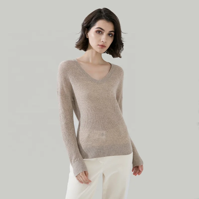 High Quality Round Neck 100% Cashmere Knitwear Women\'s Pullover Jumper Knit Tops Ladies Mesh Sweaters Sexy Clothes