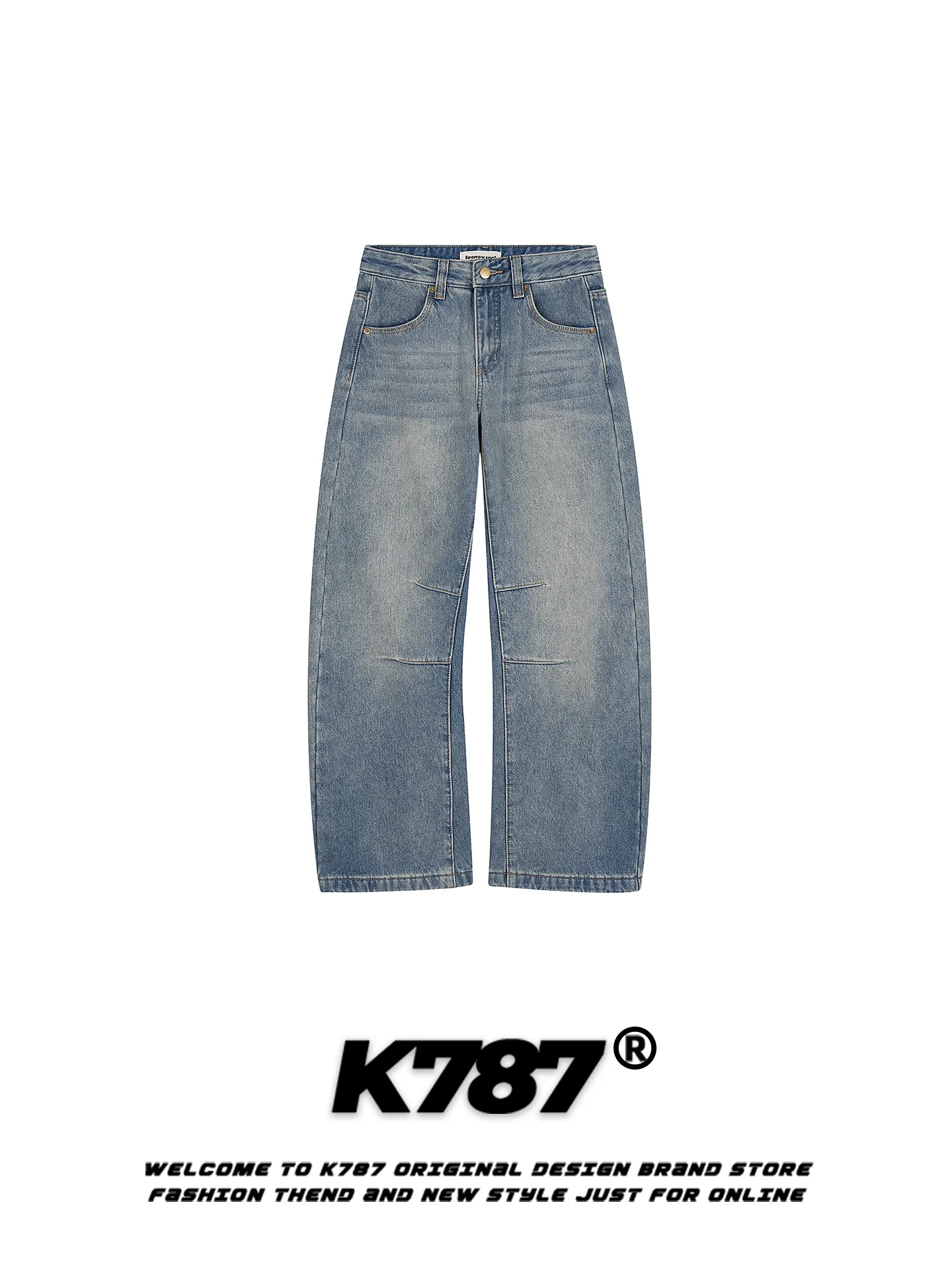 

K787 American Sle Vintage Waed Distred Denim Jeans Men's Loose Casual High Waist Wide Leg Casual Pants Cotton Polyeste...