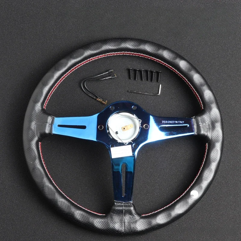 Car Modification 14 Inch 350mm Go Kart Roasted Blue Farmer Imitation Racing Competition Universal Steering Wheel