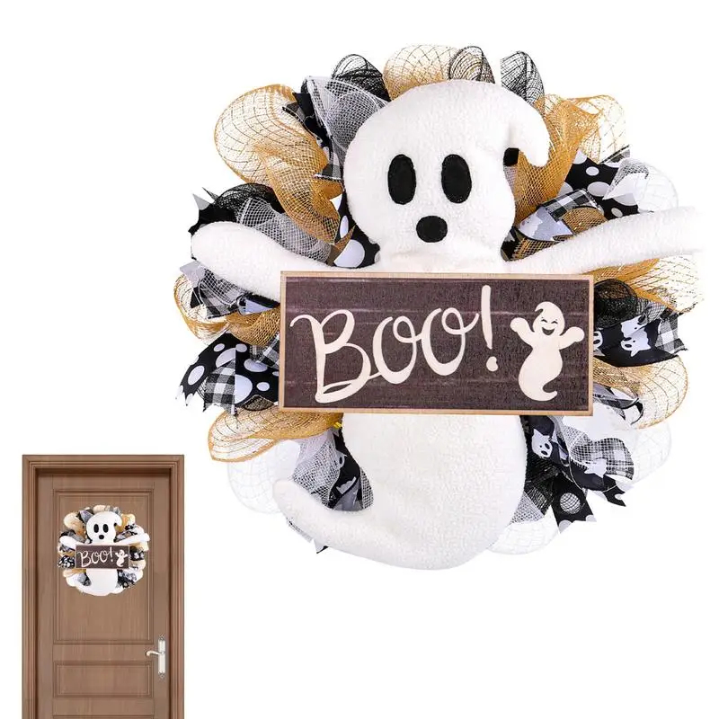 

Halloween Ghost Wreath Boo Ghost Design Front Door Hanger Wreath Decor Halloween BOO Wreath For Haunted House Halloween And