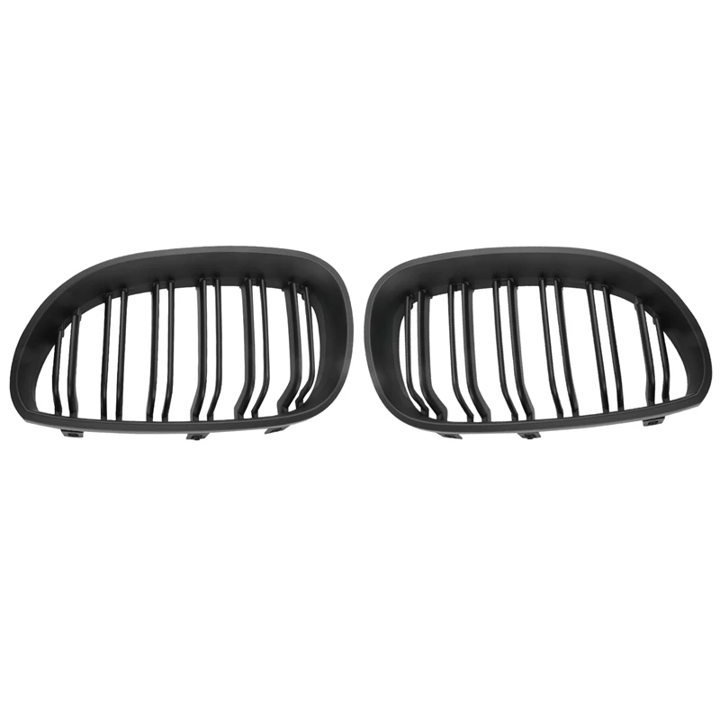 

Front Bumper Hood Kidney Grill Replacement Dual Slat Sport Grilles For BMW 5 Series E60 E61 2003-2009(Matte Black)