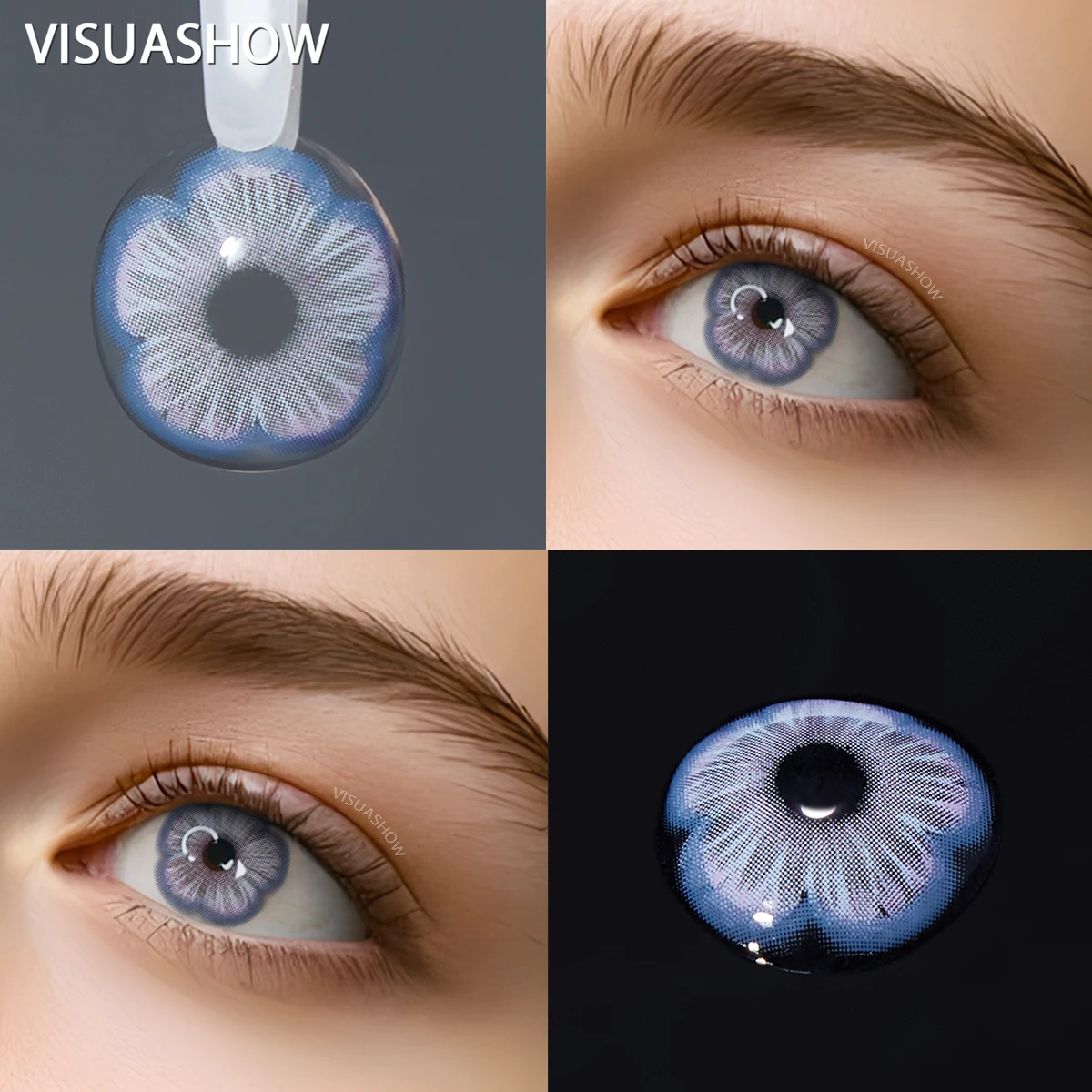 VISUASHOW Cosplay Blue Farbige Kontaktlinsen, Kleine Pupille, 1 Paar Halbjährlich Einweg, Weich, Bequem und Leuchtende Farbe. Kosmetische Kontaktlinsen Sukura für Anime, Halloween, Partys und Augen-Make-up – Detail 6