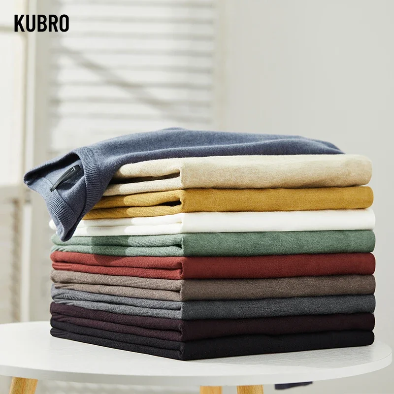 KUBRO Autumn Winter O-neck Warm Fashion Solid Color Sweater Men's Casual Long Sleeve Slim Fit Pullover Knitted Bottoming Shirt