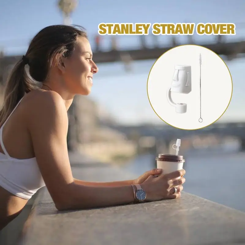 Silicone Straw Covers Cute Statue Of Moai Reusable Straw Tips Cover Universal Food Grade Milk Tea Straw Cup Accessories