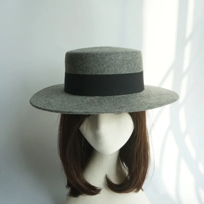 retro-unisex-grey-flat-top-wool-felt-hat-autumn-winter-british-style-wide-flat-brim-cap-versatile-fashion-accessory