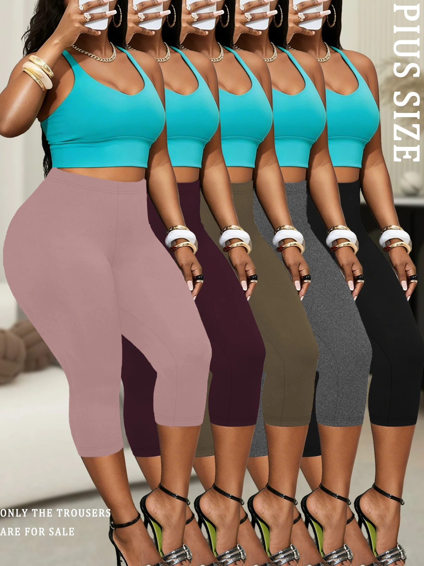 

5 Pack Plus Size Super Soft capri pants For Women, No See Through Workout Running Yoga Athletic Leggings