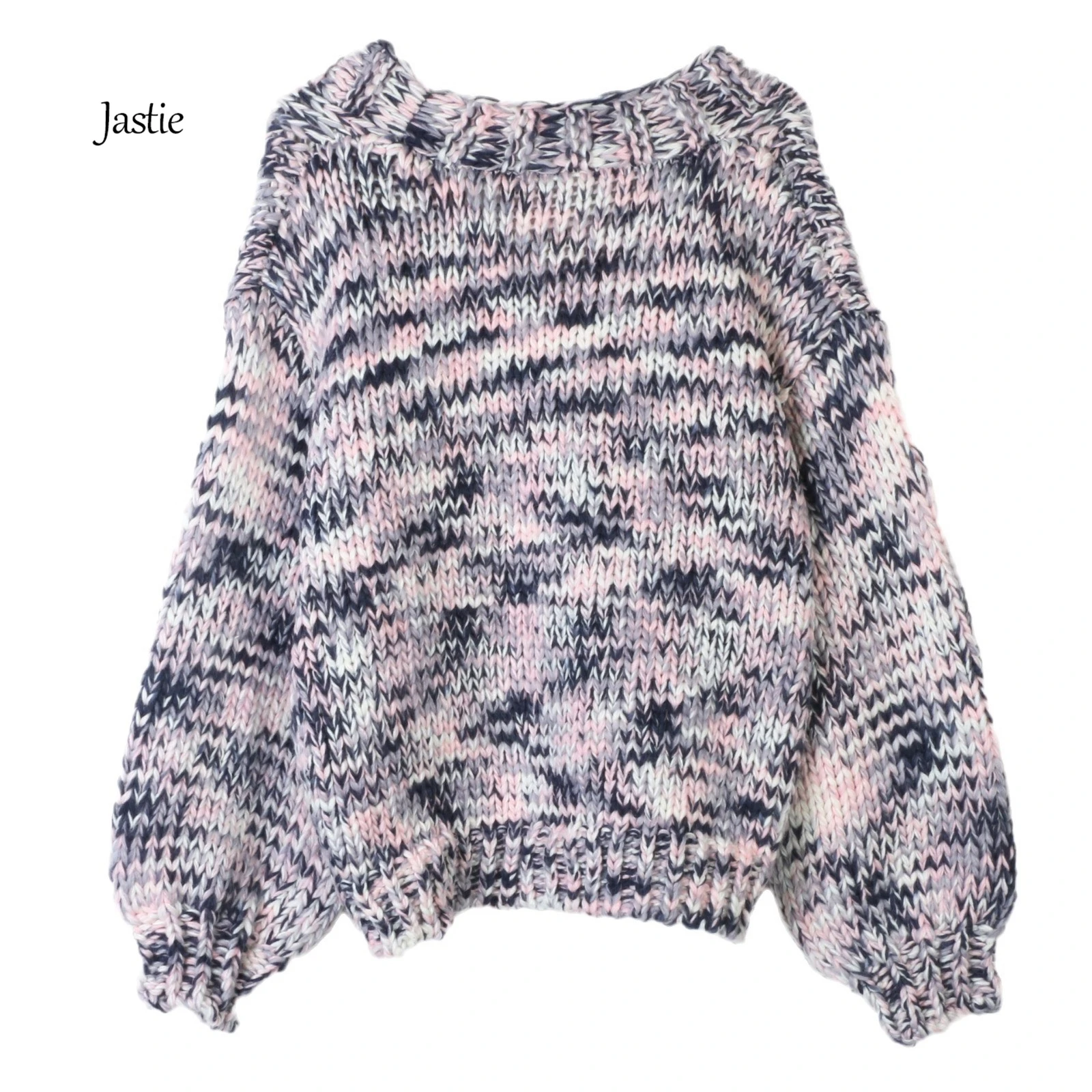 Jastie Sweet Flower V-neck Sweater Cardigan Women Top Contrast Color Handmade Three-dimensional Flower Loose Long Sleeve Sweater