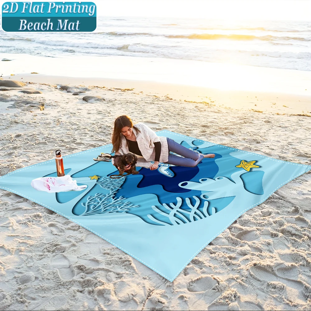 1-Piece Set, Summer Outdoor Beach Mat, Includes 4 Ground Stakes, Unique Printed Design, Fade-Resistant, Lightweight, Quick-Drying, Easy to Carry, Windproof and Sandproof, Fashionable and Trendy Outdoor Activity Decoration, Suitable for Beach, Camping, Picnics, Parties