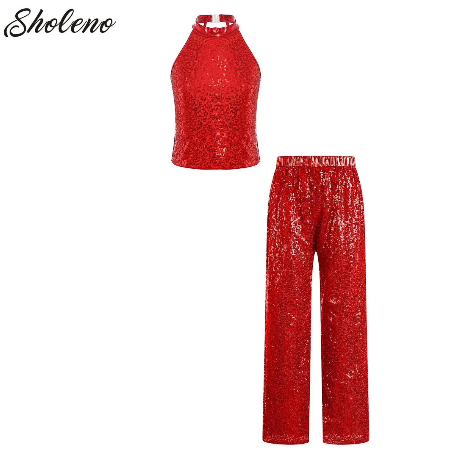 

Girls Jazz Dance Stage Costumes Hip-hop Dancing Girls Cheerleading Rehearsal Costumes Shiny Gymnastics Performance Outfits
