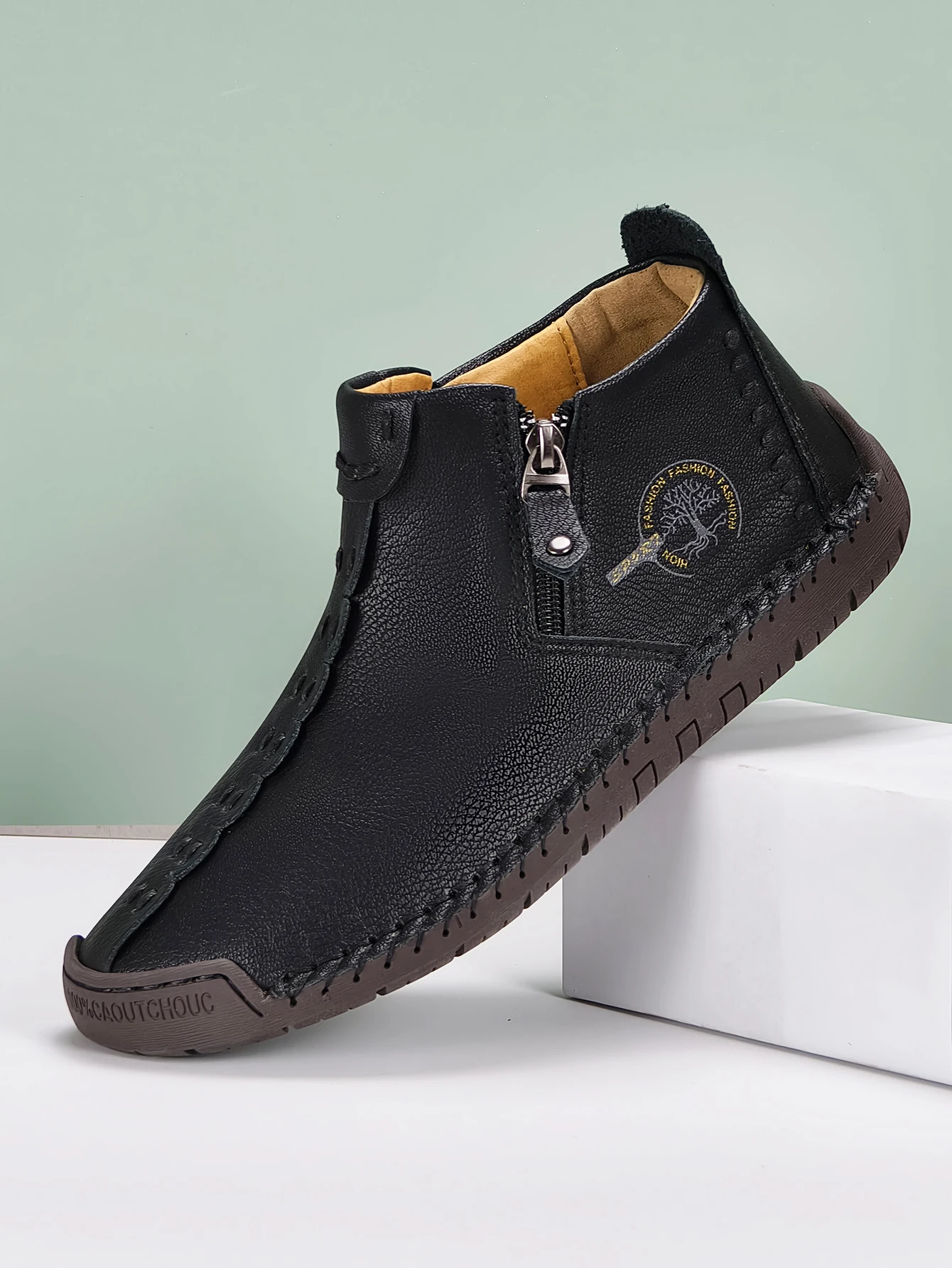 Scarpe classiche da uomo in pelle fatte a mano Design con cerniera Sneakers da esterno Slip On Stivaletti da uomo in pelle casual traspiranti Blu