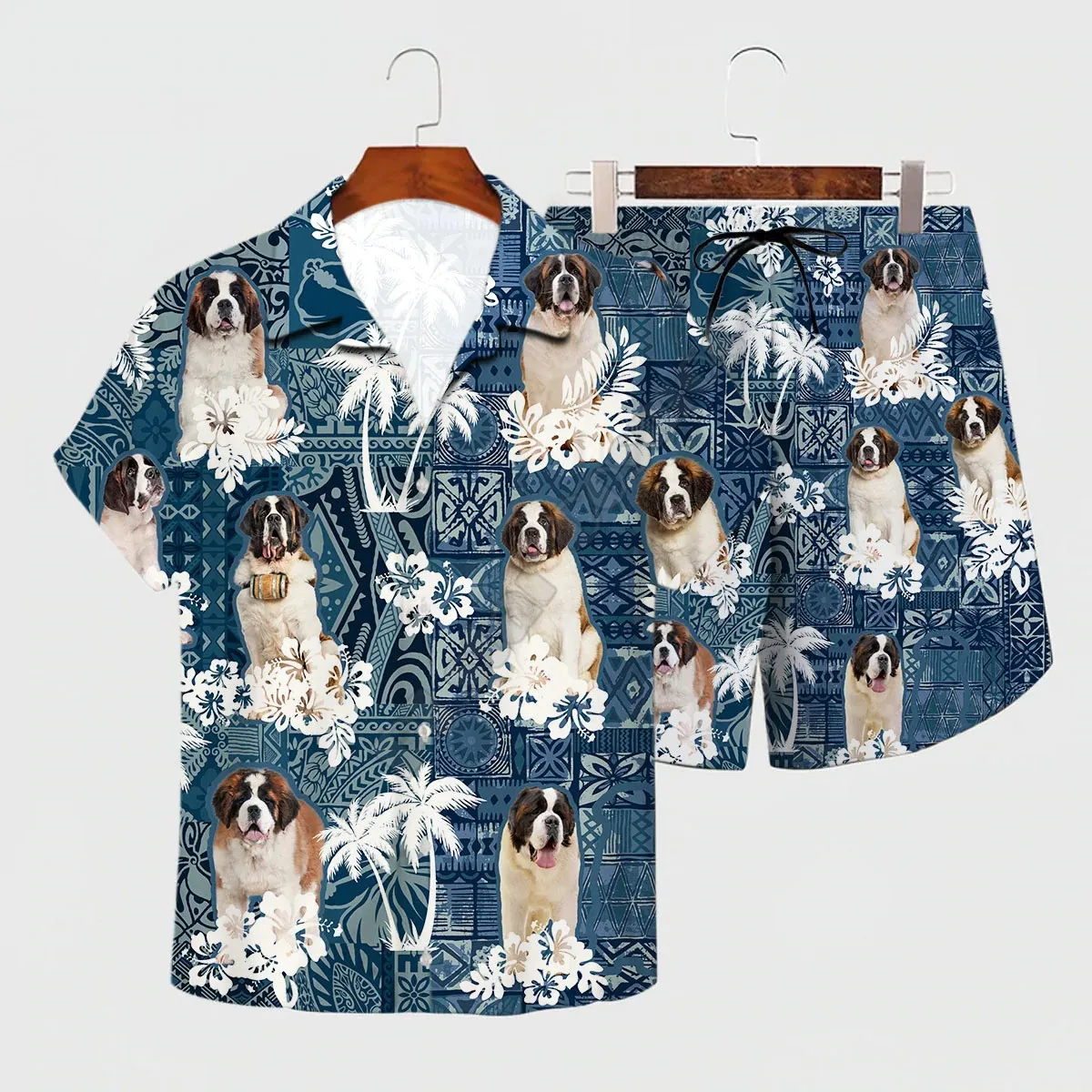 

PLstar Cosmos Summer Suit St Bernard Hawaiian Set 3D Printed Hawaii Shirt + Beach Shorts Men For Women Funny Dog Clothes