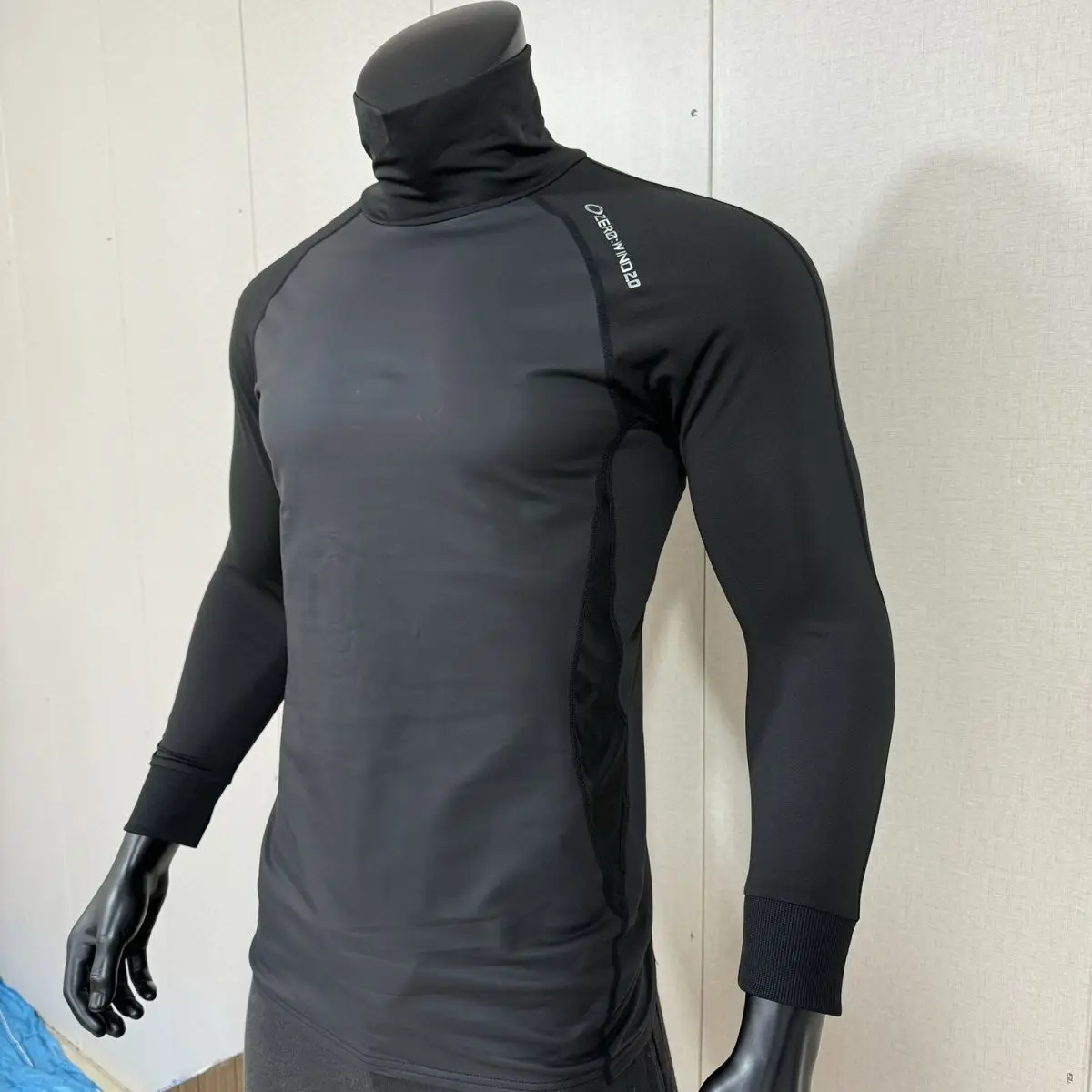 PU Running Training Fitness Base Shirt Men High Collar Autumn Winter Fleece Body Shaping Warm Splicing Long Sleeve T Shirt