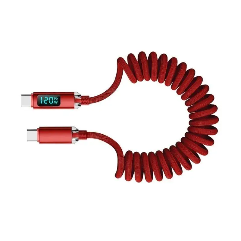 Y1UB Heavy Duty Braided USB C Cable With Retractably Spring Mechanism Fast Charging