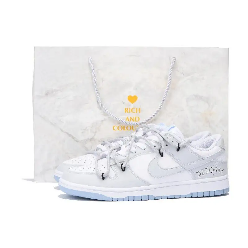 【Customize】Nike Dunk Skateboarding Shoes Men Low-top White/gray Sneakers shoes DV0831-109