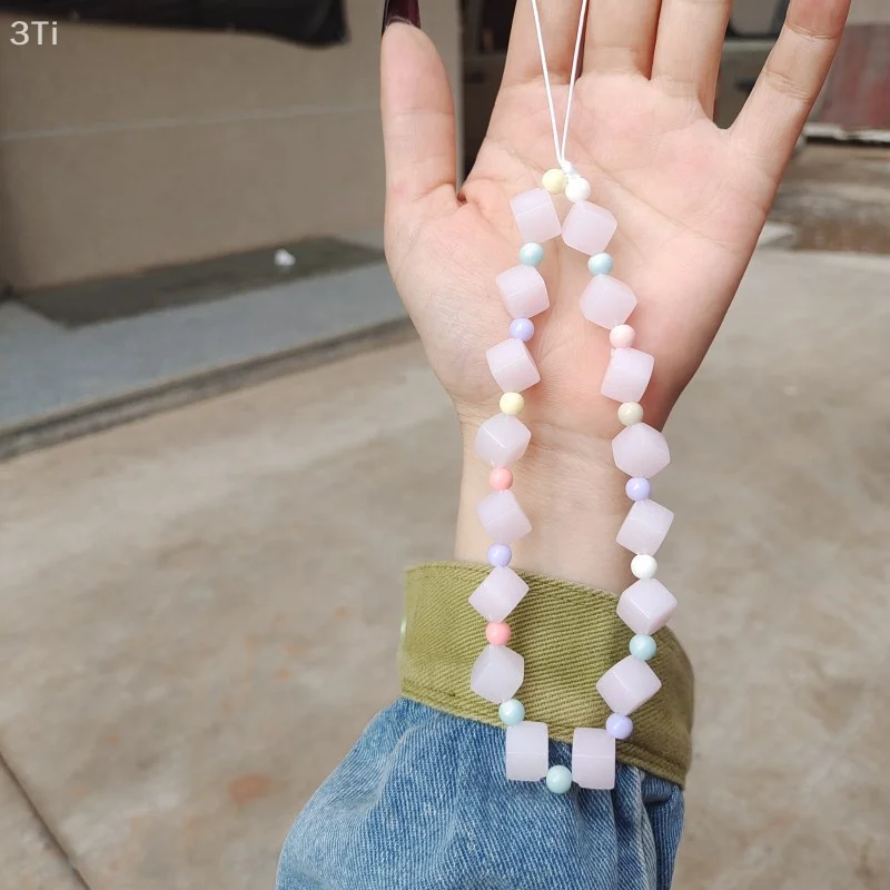 아이폰 전화 로프 스트랩 가방 장식 열쇠 고리 키 체인에 대한 화웨이 Xiaomi에 대한 큐브 구슬 짧은 핸드폰 체인 펜던트