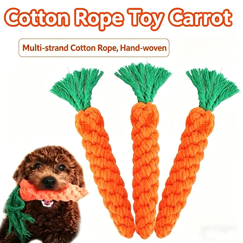 Juguetes para masticar para perros pequeños, limpieza de dientes, resistente a mordeduras, cuerda de algodón con forma de zanahoria, accesorios de juguete para mascotas, suministros para mascotas