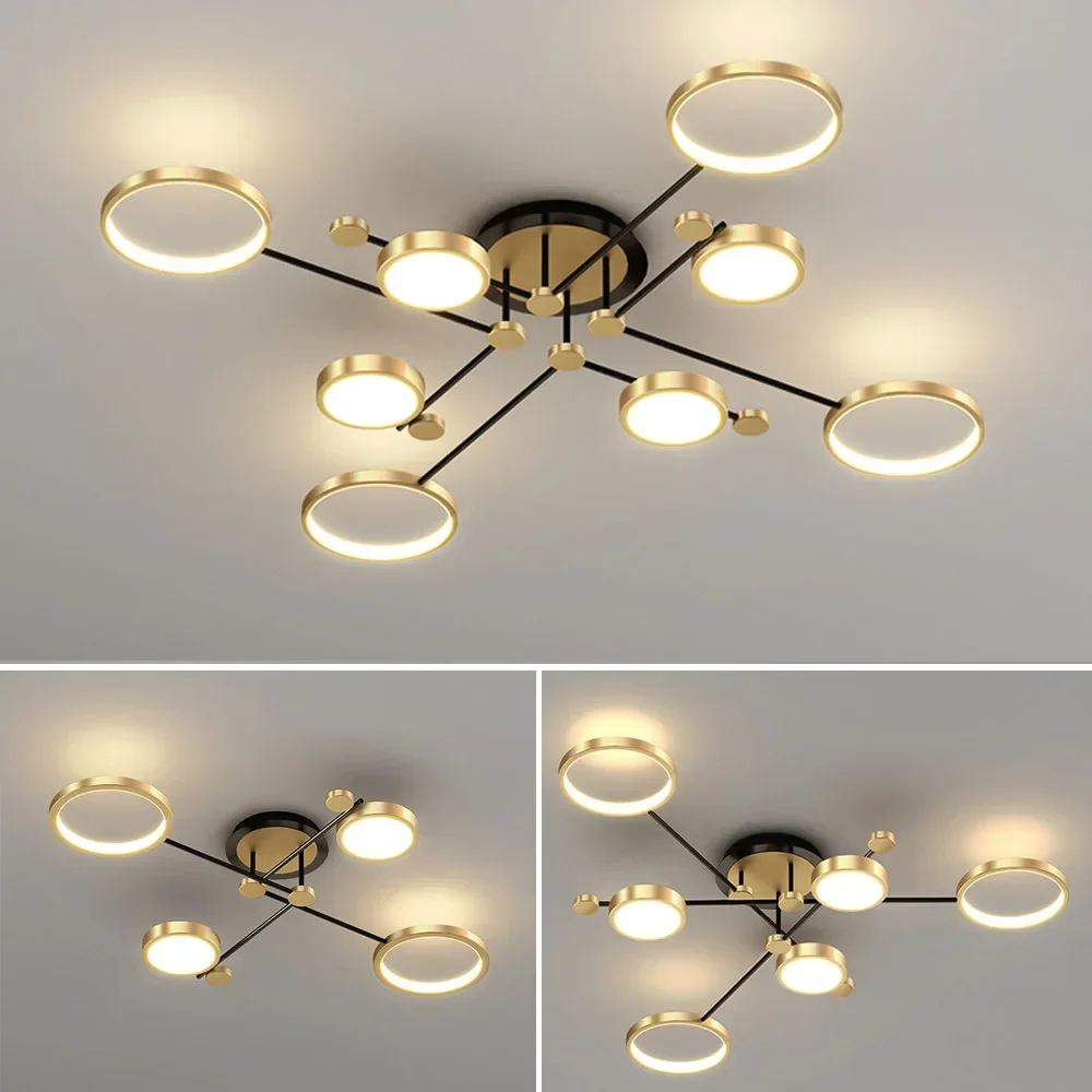 LED Nordic Lamp Gold Black Hanging Chandelier Ceiling LightsModern Pendant Light  Dimming Remote Control Lighting Fixture