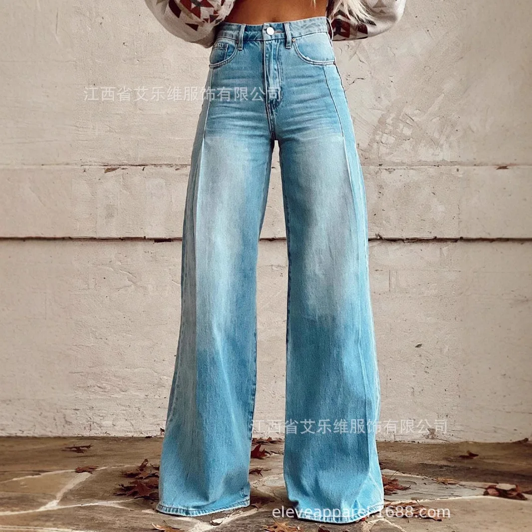 플레어 팬츠 맘진 여성 부츠컷 바지 데님 미드웨이스트 빈티지 워싱 디스트레스드 스트리트웨어 가을 Y2K 롱 팬츠