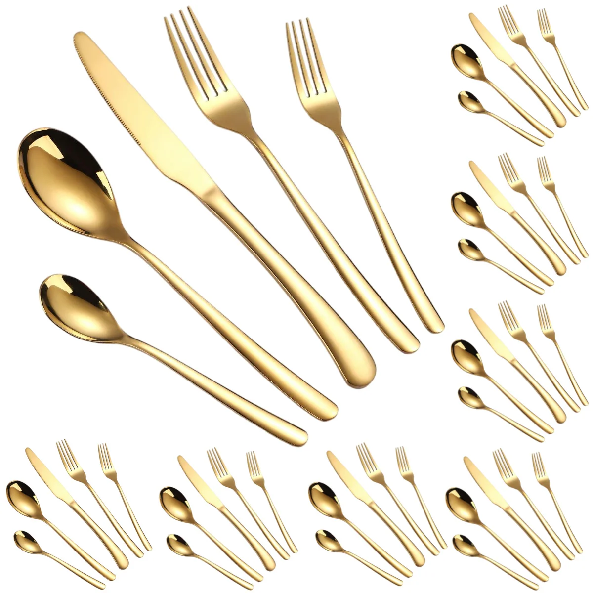 A · HOUSEWARE 40 Pieces Gold Silverware Noble Handle Steel Flatware Set Cute Kitchen Utensil Tableware Cutlery Knves Spoons Fork