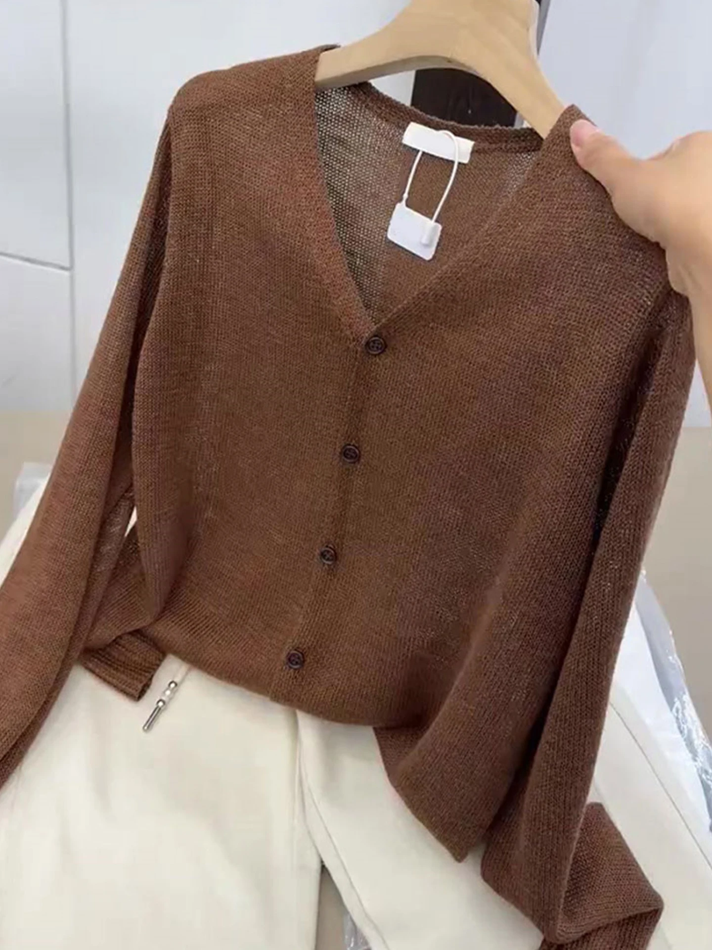 

Ретро V-Ne, свободный простой длинный вязаный открытый кардиган на одной пуговице, удобный осенний топ, модный уникальный женский свитер