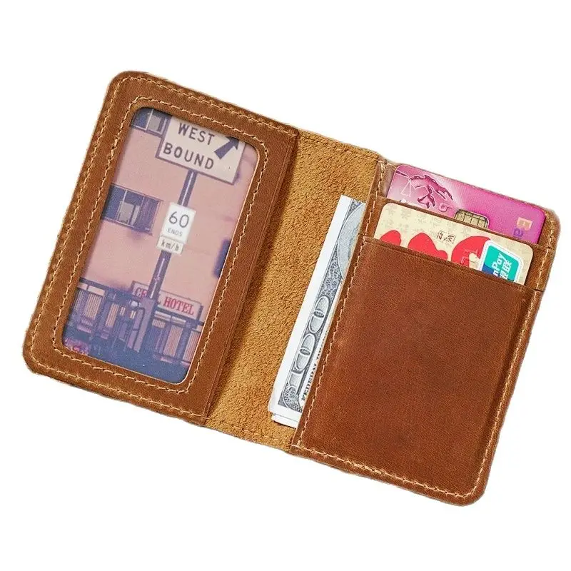 GENODERN Men's Retro Crazy Horse Leather Card Holder Multi-Functional Leather Short Ultra-Thin Driving License