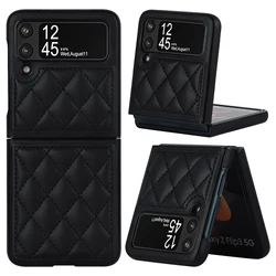 Galaxy Z Flip 7 FE 6 5 Luxury Leather Rhombus Phone Case for Samsung Z Flip6 Flip5 Flip4 Flip3 Protective Shockproof Shell Cover