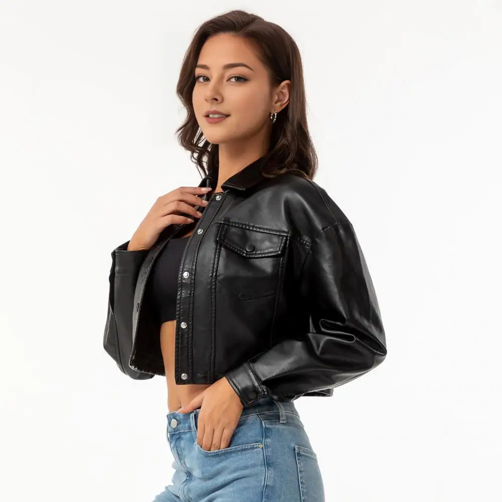 Manteau coupe-vent en similicuir pour femme, résistant aux éclaboussures, manteau de moto coupe couvertes, poche poitrine pour motards