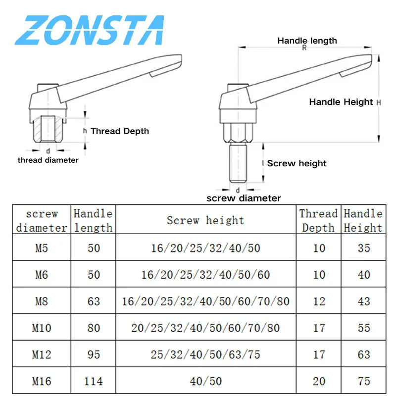 1pcs Alloy Steel Clamping Lever Machinery Adjustable Handle Locking External Male Thread Knob M4 M5 M6 M8 M10 M12 M16