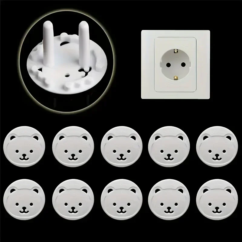 10pcs EU Socket Child Safety Covers - Bear Design Anti-Electric Shock Outlet Protectors for Babies & Kids