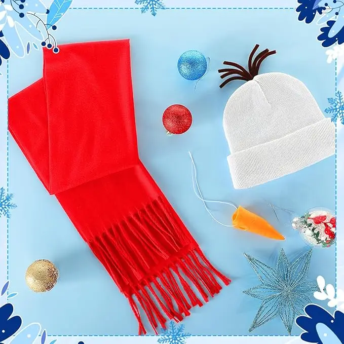 Volwassen kinderen 3-delig sneeuwpop kostuum witte muts hoeden wortel neus rode sjaal voor kerst kostuum accessoires winter cosplay party