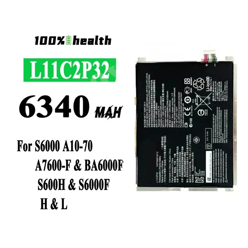 L11C2P32 3.7V 6340mAh Tablet Battery for Lenovo S6000 A10-70 S6000-F A7600 S6000-H A10-80HC S6000F/H A7600-HV A7600-F L12D2P31