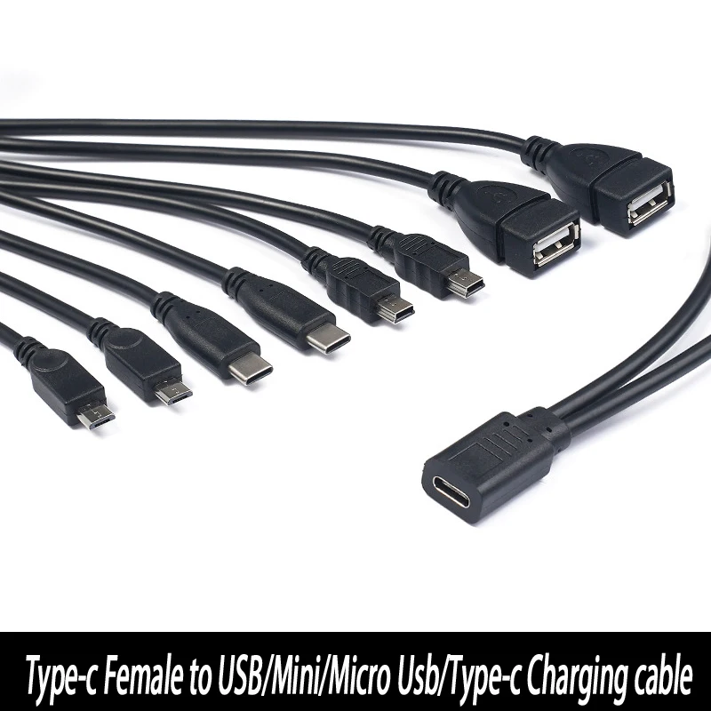 USB charging cable Android Type-c female to 2 USB male splitter 5V 3A phone tablet charging cable For Type-c Micro USB Mini usb