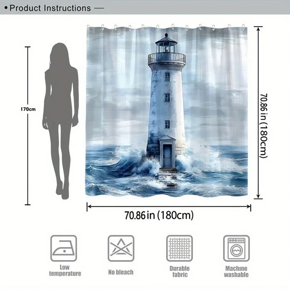 1pc Blue Ocean lighthouse Theme Shower Curtain Printed Fabric Cats Bathroom Curtain Bathtub Home Decoration Curtain